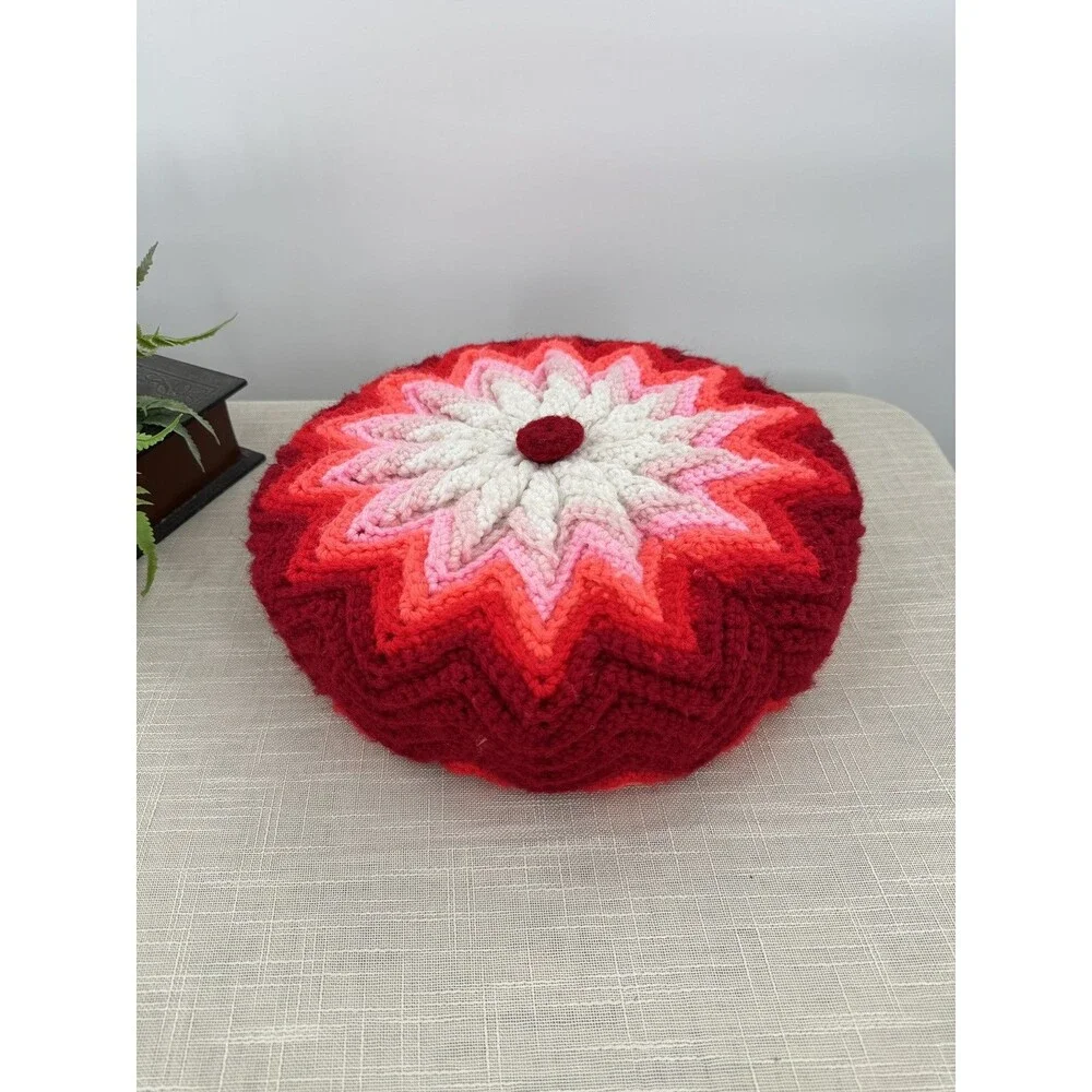 Crochet Granny Throw Pillow Vintage 13